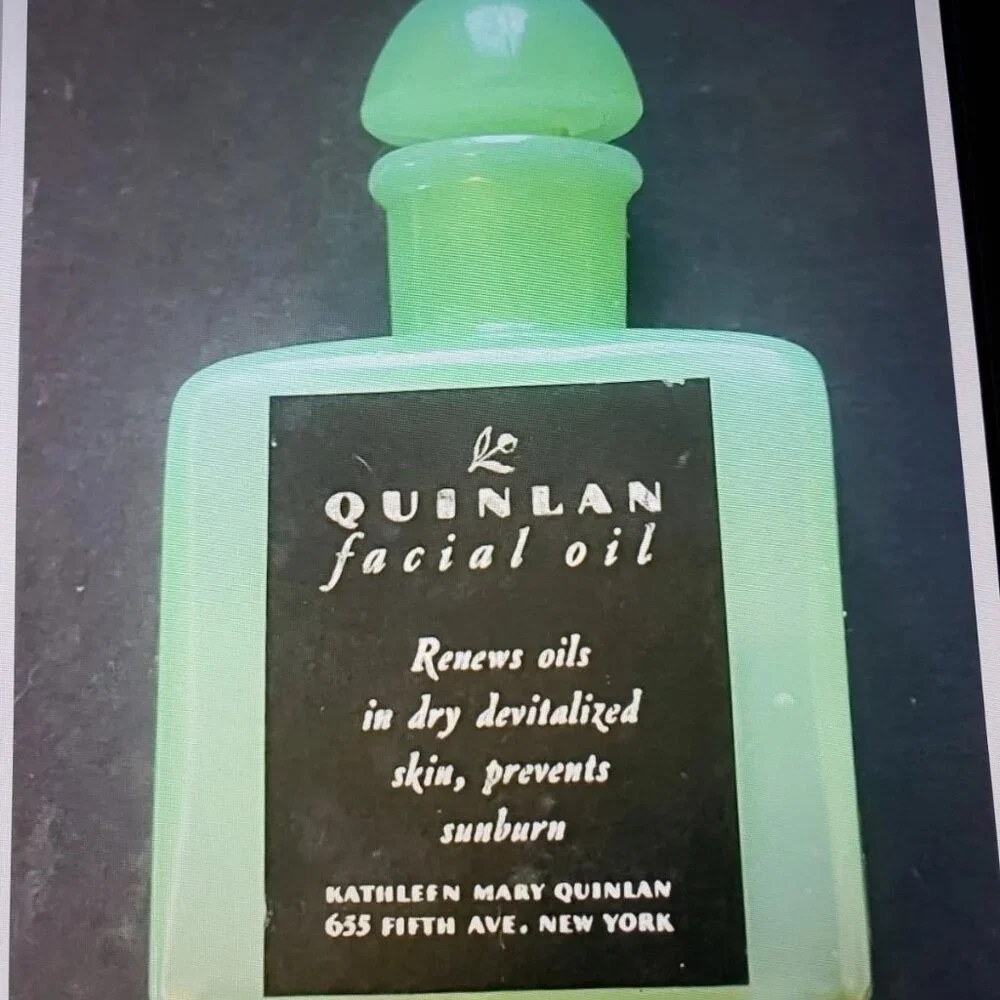 Kathleen Quinlan Uranium Jadeite Jadite Glass Facial Oil Bottle 1930’s Jade ite